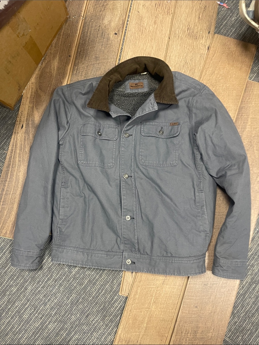 Woolrich Gray Field Jacket with Brown Corduroy Collar